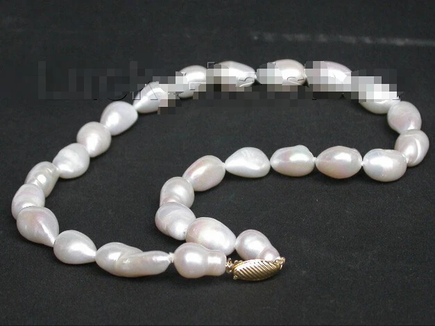 

Free shipping natural 17" 17mm bracelet white pearls necklace 14K gold clasp j8726