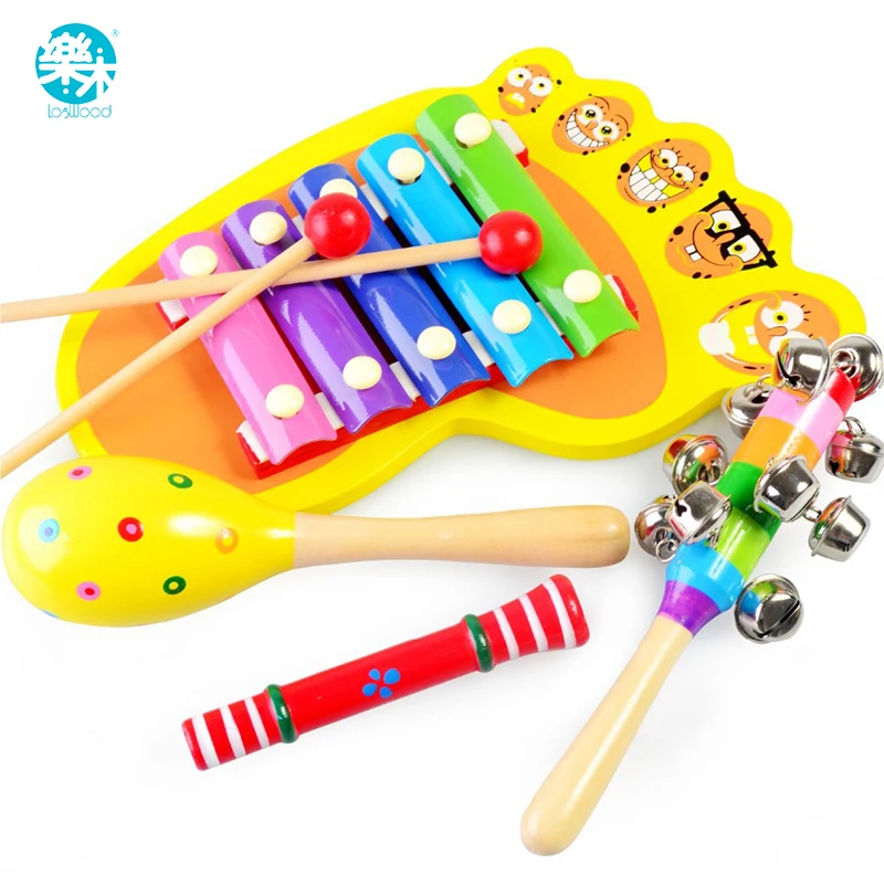 Baby Rattle Ring Wooden musical set handbell baby Toys Musical Instruments 0 12months colorful