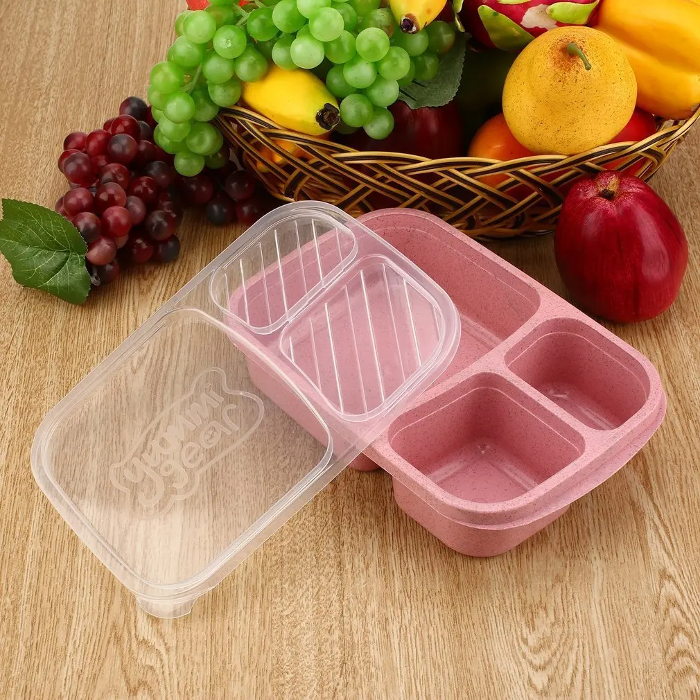 Пшеничная солома Bento Box 3 сетки с крышкой микроволновая печь пищевой ящик биоразлагаемый контейнер для хранения Ланч столовая посуда Bento Box Set