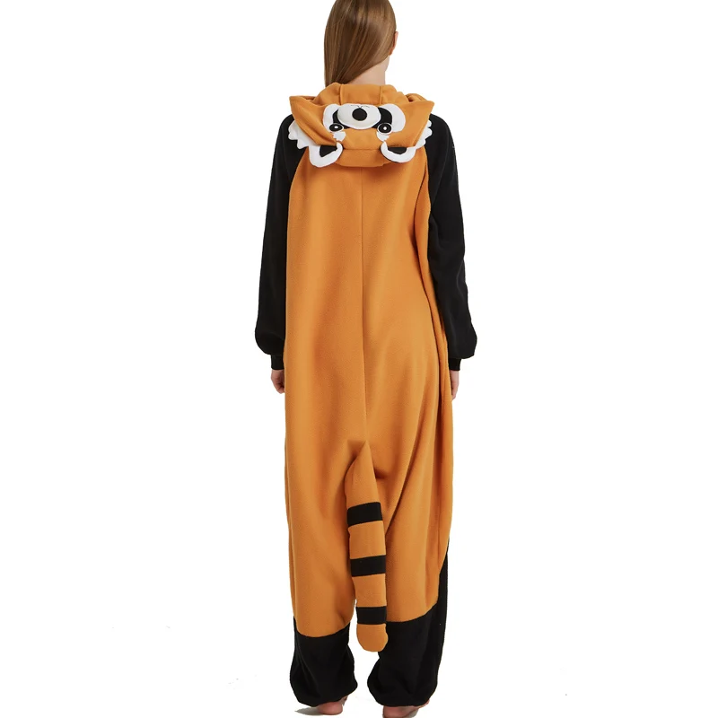 Women Onesie Raccoon Pajama Funny Cute Animal Party Suit Unisex Adult Winter Brown Black Jumpsuit Warm Sleep Wear Couple Pyjamas (3)