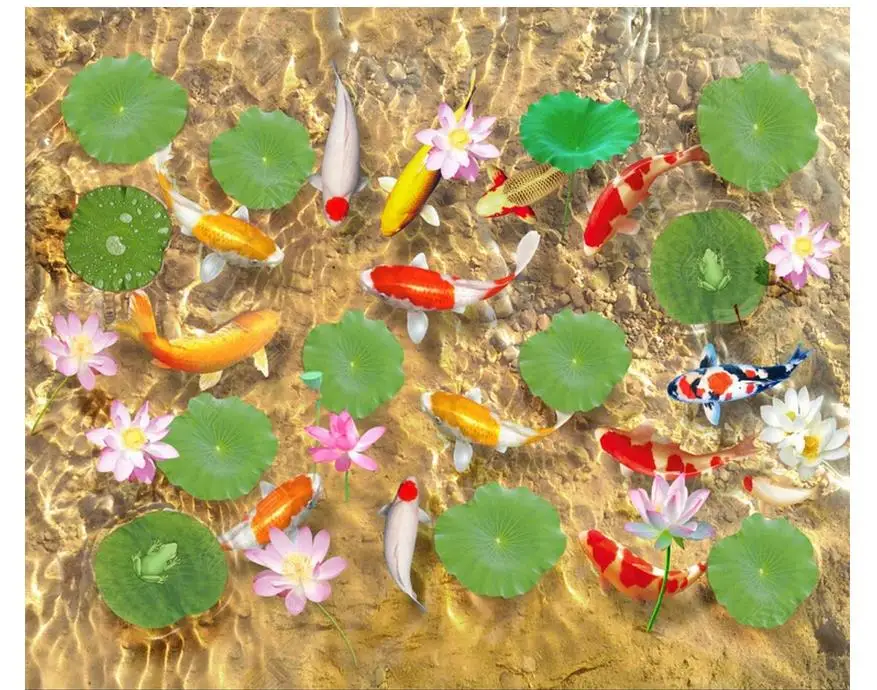 Пользовательские фото обои 3d полы Водонепроницаемый самослипание фрески лотоса