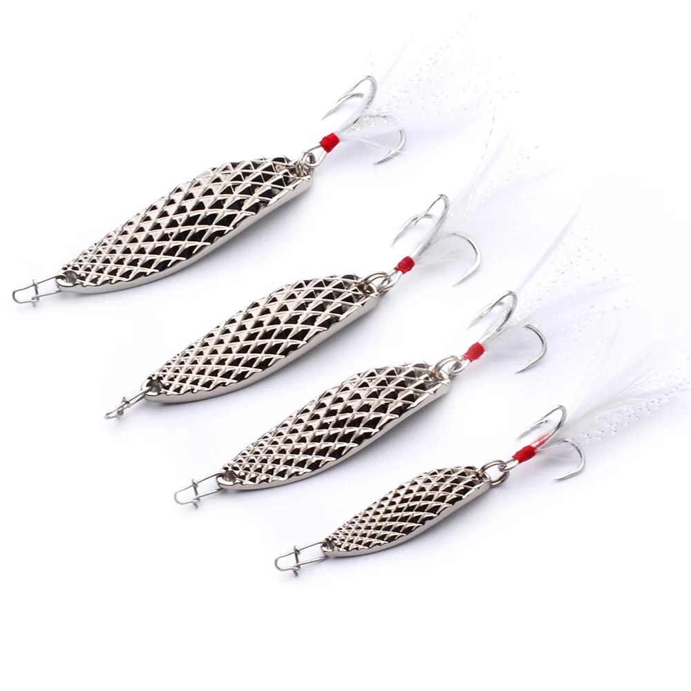 Metal Spinner Spoon Bait Fishing Lure iscas Artificial Hard Baits Silver Gold Bass Pike Pesca Feather treble hook Fishing Tackle