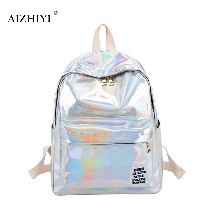 Голографический лазерный рюкзак для школьниц, Женская Лазерная цветная Серебряная сумка, голографические рюкзаки, Женский уличный стильный рюкзак Mochila - Цвет: Серебристый