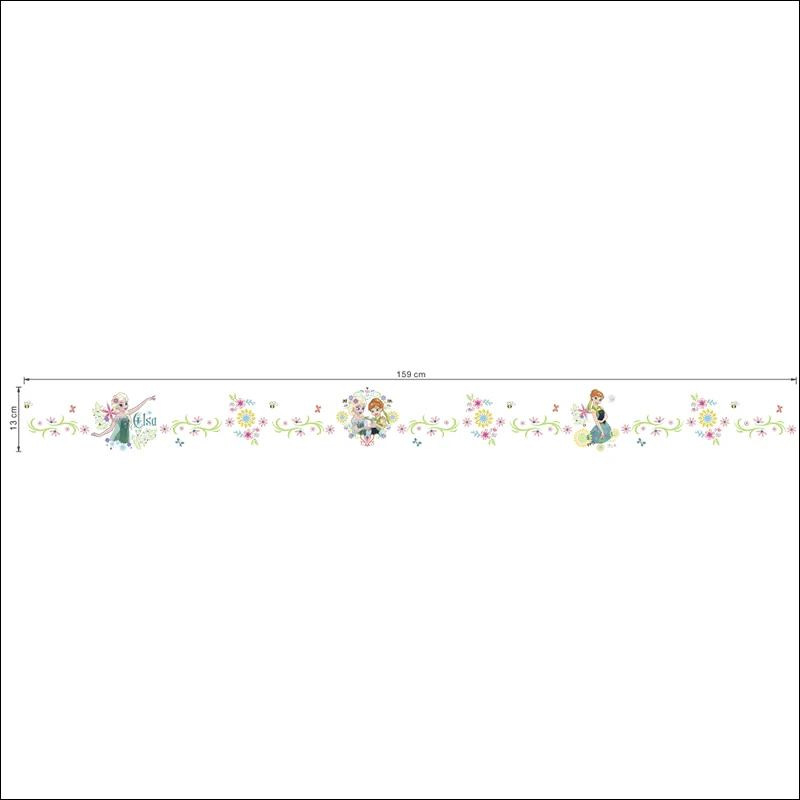 Disney Beautiful Anna Elsa Flowers Frozen Wall Stickers Kids Room Baseboard Decoration DIY Cartoon Decals Mural Art Waist line