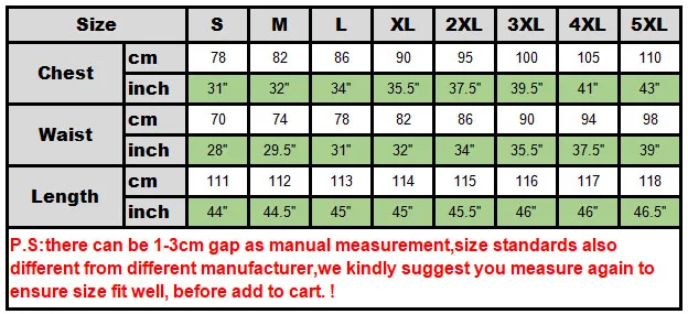 Size chart vintage