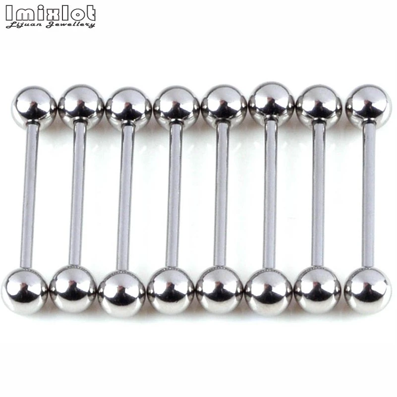 30pcs Double Balls Surgical Steel Straight Barbell Ear Piercing Labret Lip Tongue Bar Eyebrow Tragus Nipple Ring