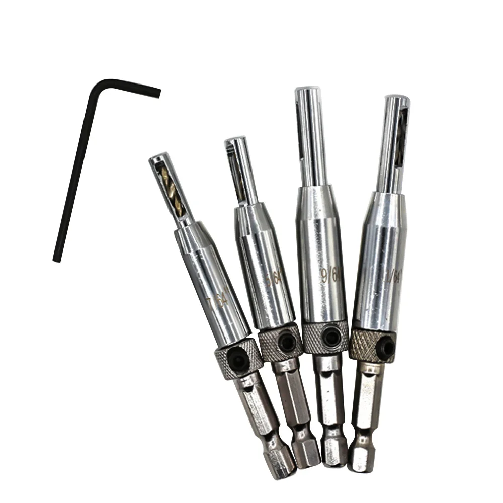 

HSS Self Centering Hinge Center Hexagon Drill Bits Door Cabinet Woodworking Positioning Hole Puncher 4pcs/set