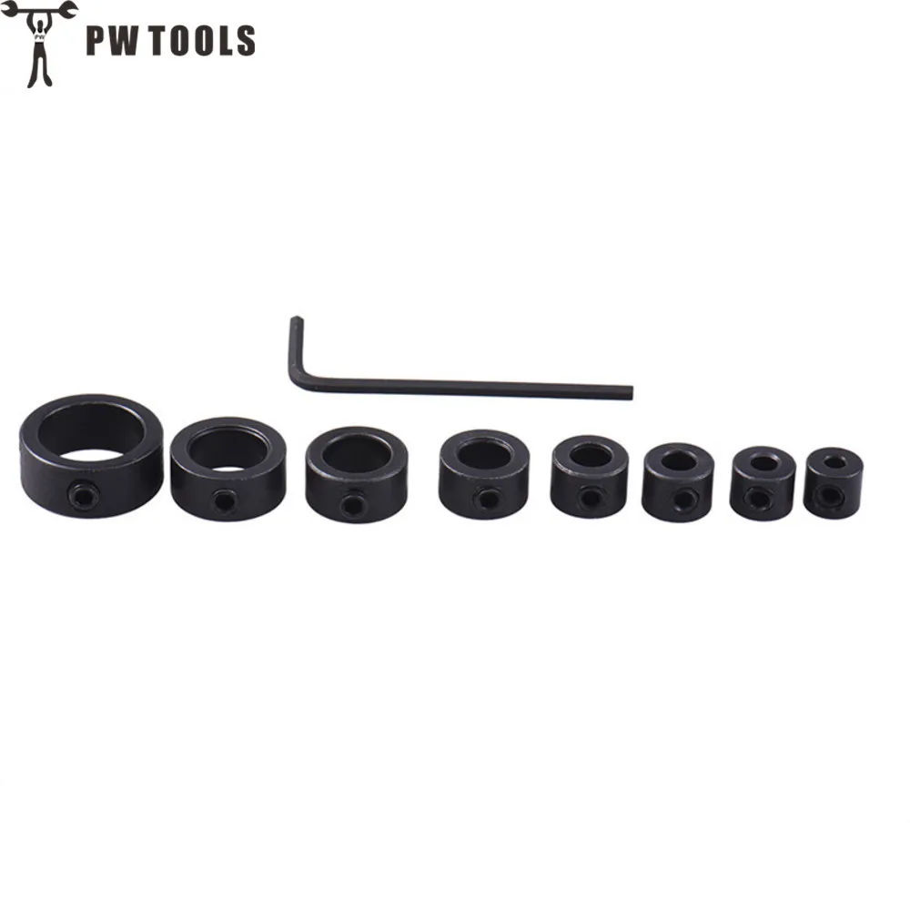 

PW TOOLS 8Pcs/Lot 3-16mm Drill Bit Depth Stop Collar Ring Positioner Spacing Ring Woodworking Drill Bit with Hex Wrench