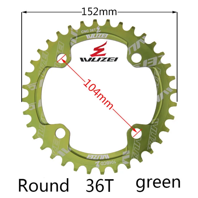 Одиночная 1 система отслеживания скорости узкая широкая цепь 104 BCD круглая 32T 34T 36T 38T для MTB 11s 10s 9s 1*11 коленчатое кольцо колеса цепной передачи - Цвет: green 36T Round
