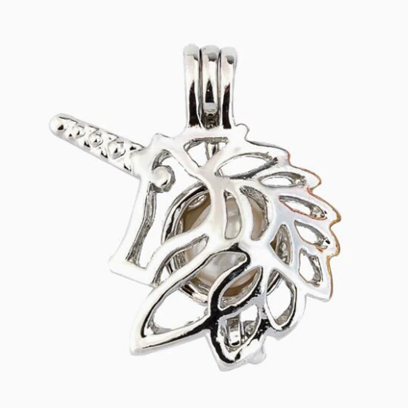 

Unicorn Necklace Locket Pendant Pearl Cage Jewelry Findings Cage Essential Oil Diffuser Locket For Oyster Pearl