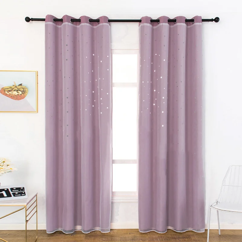 

2Pcs Beautiful Double Layers Blackout Curtains Drapes with Hollow Star for Kids Room Home Decor XH8Z