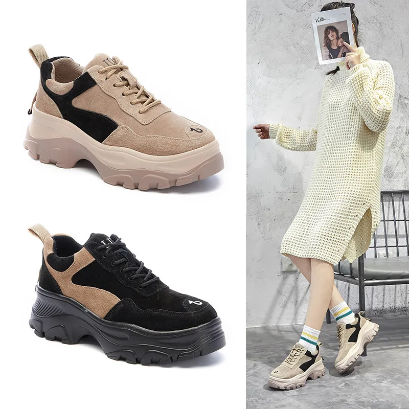 

Lace-Up Casual Fashion Women's Platform Vulcanize Shoes Sewing Cross-tied Breathable Sneakers Mixed Colors Thick Soled Shoes