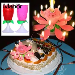 Красивый день рождения свечи Лампа музыкальная Роза вращающийся двойной слой украшения Свеча для праздника лампа Новинка свет