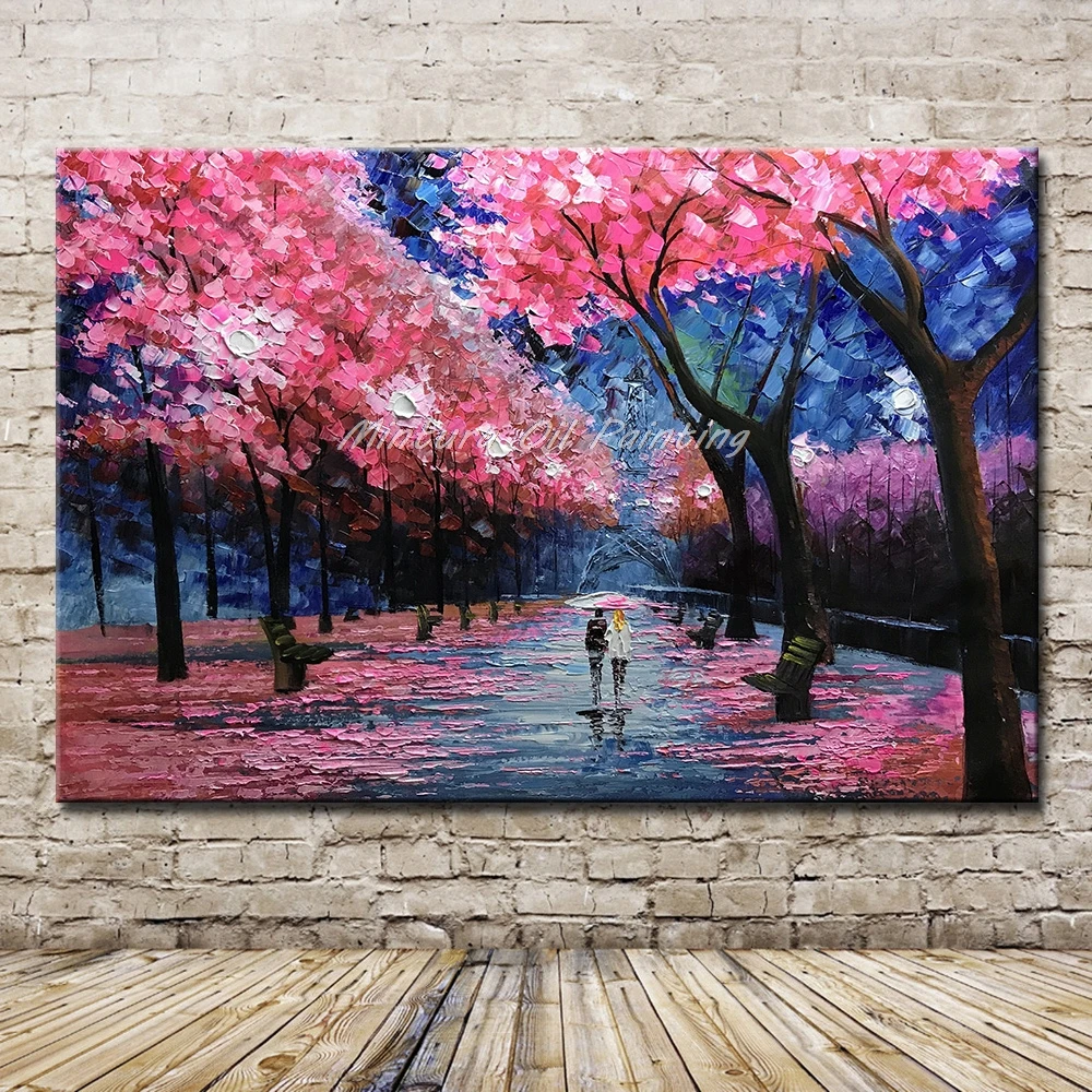 

Arthyx Art 100% Hand Painted Knife Red Landscape Oil Painting On Canvas For Living Room Home Decor Wall Art Pictures Original