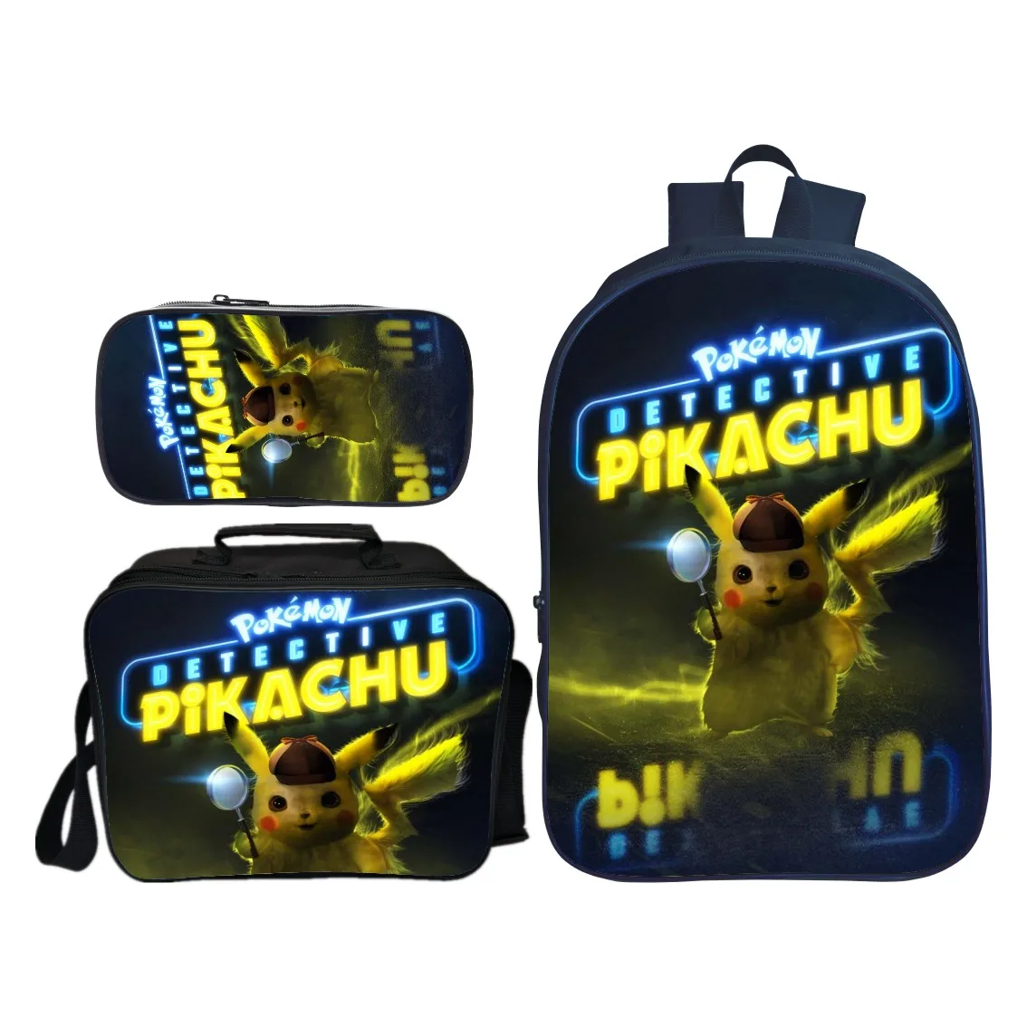 Новое поступление 3 шт./компл. детектив Пикачу школьный рюкзак для детей Покемон Повседневное школьные ранцы для мальчиков и девочек Mochila подарок - Цвет: PLB-260