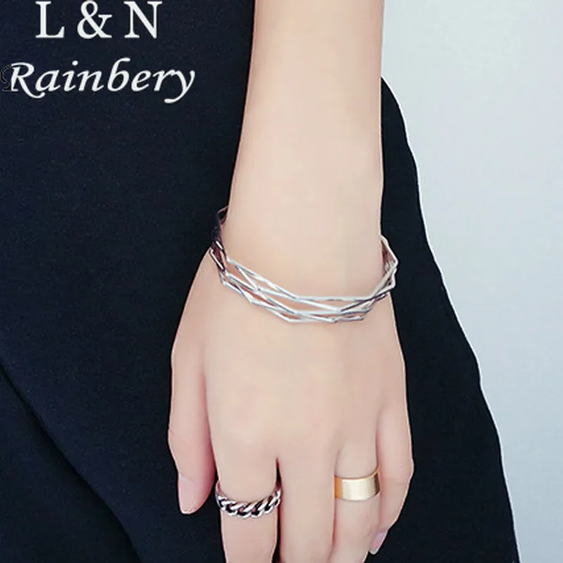 Rainbery 2016 Fashion Gold Silver Plated Bangle Geometry Open Bangle Bracelet Elegant Women Cuff Bracelet Accessory