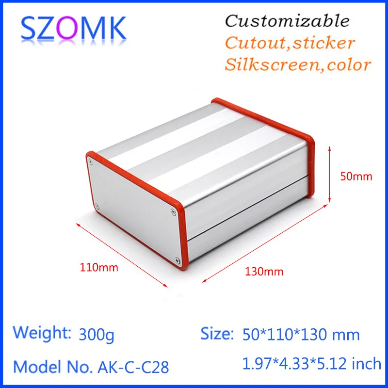 

10 pcs, 50*110*130mm silvery aluminum enclosure for electronics aluminum pcb housing case with silicone rings extruded box