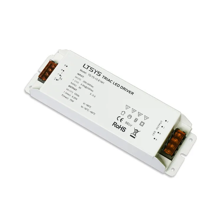 

TD-75-12-E1M1; 75W 12VDC constant voltage Triac Dimmable LED Driver