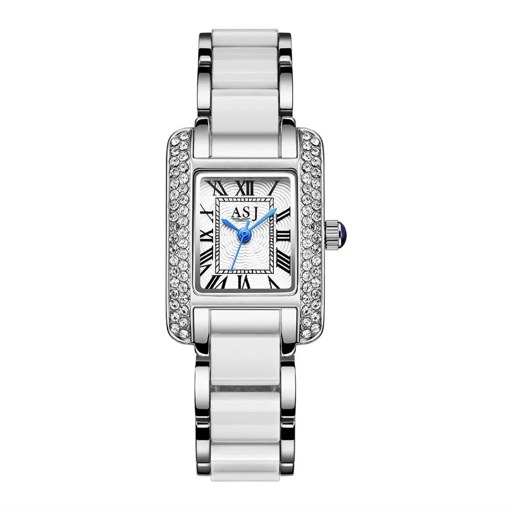 Женские часы, ASJ, Топ бренд, новинка, модные женские аналоговые кварцевые часы, женские керамические наручные часы, женские часы, Relojes Mujer - Цвет: Серебристый