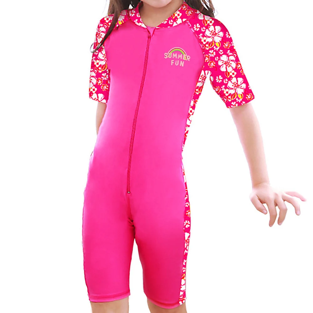 Купальный костюм для девочек, Цельный Детский купальный костюм с короткими рукавами и защитой от солнца(UPF50+), детский купальный костюм для маленьких девочек