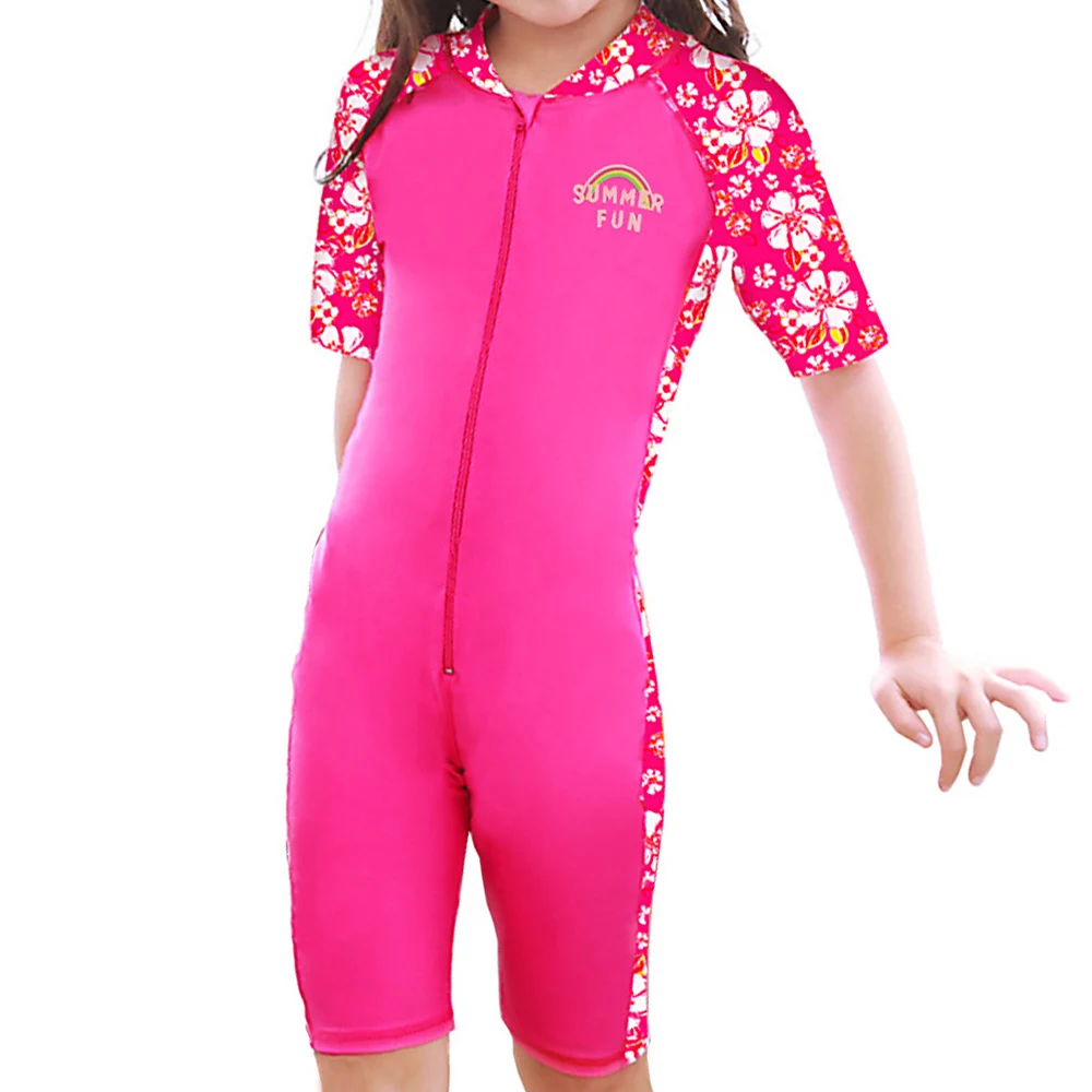 

Girls Swimsuit One Piece Kids Short Sleeve Sun Protection (UPF50+) Rash Guard Bathing Suit for Baby Girls Children Swimming Suit
