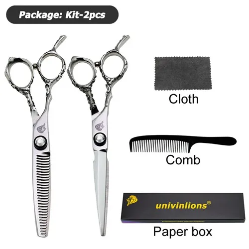 univinlions 6" left handed hairdressing scissors left hand hair scissors for salon barber left cutting lefty thinning shears - Цвет: kit-paperbox