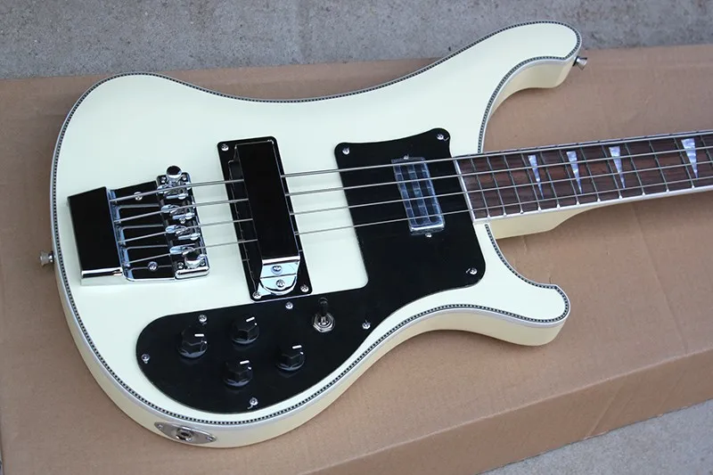 Кремово-белая электрическая бас-гитара с черной накладкой, палисандр гриф, хромированные изделия, предложение по индивидуальному заказу