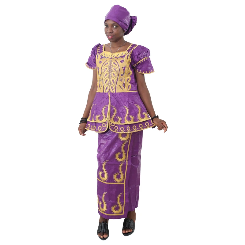 

MD african bazin riche dress for women traditional embroidery patchwork dashiki cotton tops skirts set with head wraps clothing
