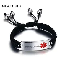 Persoanized мужской медицинский предупреждение диабет ID Браслет Регулируемый Черный Плетеный веревочный браслет цепочка не аллергия