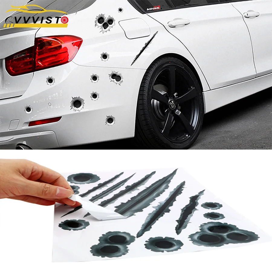 

2019 VVVIST Car Stickers 3D Bullet Hole Funny Decal Sticker For Car Auto Exterior Accessories Waterproof Sticker Auto Car Cover