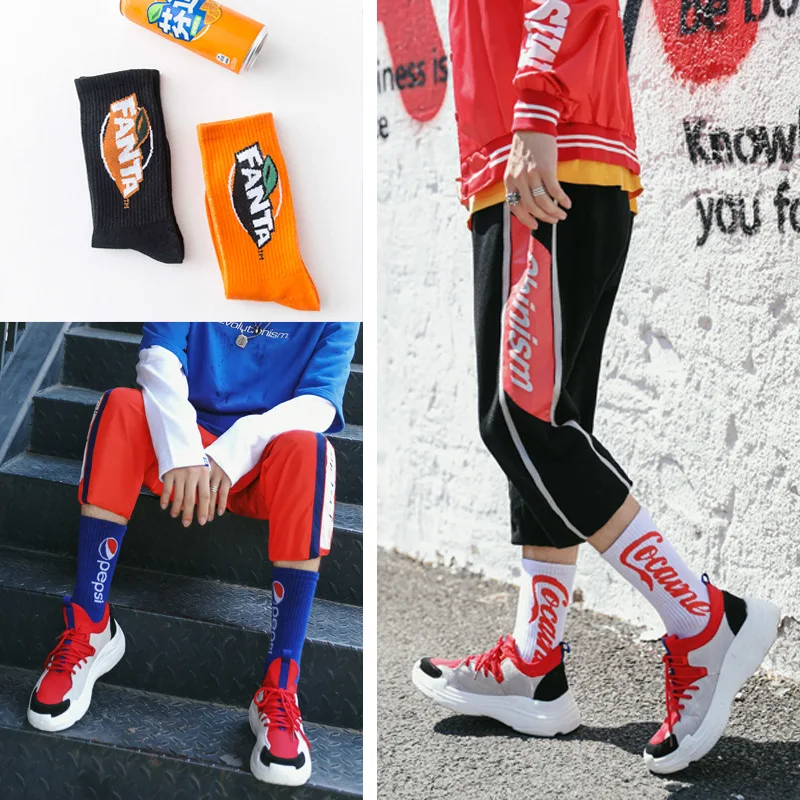 

CHANGHAI 1 Pair Hip Hop Men Colorful Combed Cotton Trendy Wedding Long Socks Tide Brand Cola Funny Socks Europe Harajuku Crew