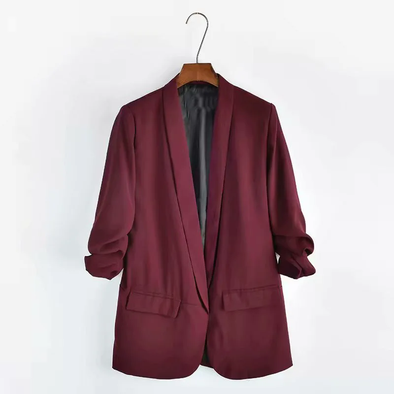 XS--XL New Designed Women Blazers Jackets Wrinkle free Pleated sleeves Long Blazer 5 Colors Autumn Jacket