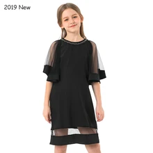 Черное шифоновое платье с расклешенными рукавами для девочек летнее повседневное элегантное детское платье для вечеринок Одежда для подростков на возраст 8, 10, 11, 12, 14 лет