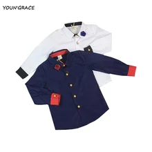 2015 Nouvelle Fleur Garçons De Mariage Robe Chemises avec Fleur Marque Gentleboys Coton Chemises À Manches Longues Garçons De Mariage Parti Chemises, YC045