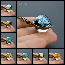 Ван Гог искусство картина маслом ожерелье со стеклянным шариком Звездная ночь Подсолнух ювелирные изделия двухстороннее стекло кабошон кулон для женщин Подарки