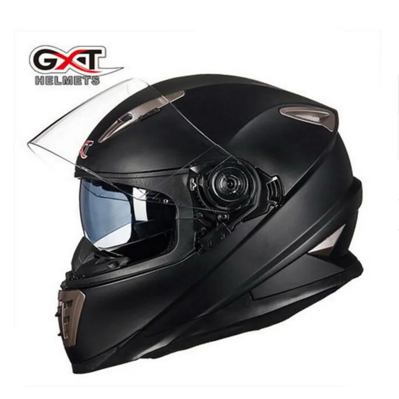 Зимние белые динозавры GXT двойные линзы полное лицо мото rcycle шлем, мужские мото Мото rbike шлем со встроенным объективом можно спрятать - Цвет: Matte black