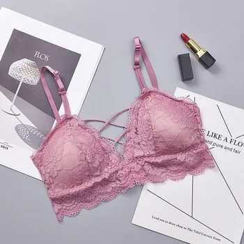 

Sexy Bra Cross Underwear Women's Sexy Crop Tops Lace Bra Floral Padded Bralette Bralet