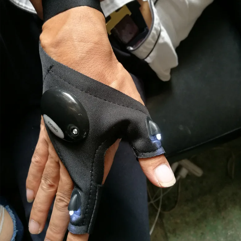 1Pair Waterproof LED Flashlight Torch Gloves Fingerless Glove with