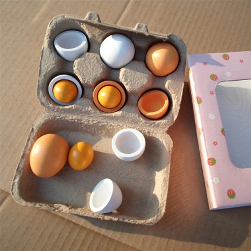 6pcs set Kid Pretend Play font b Toy b font Set Wooden Eggs Yolk Kitchen Food