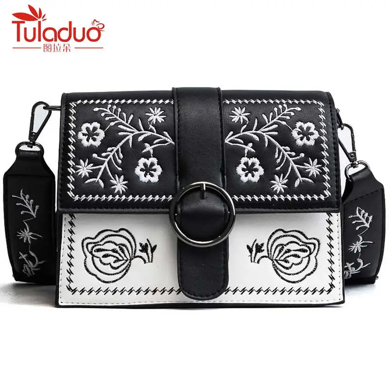 

Fashion Leather Woman Shoulder Bags Flower Embroidery Shoulder Bag Large Capacity Crossbody Bags Small Fap Women Handbag Purse