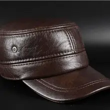 Новинка, мужская кожаная кепи для отдыха, зимняя теплая шапка с ушками, Мужская кепка