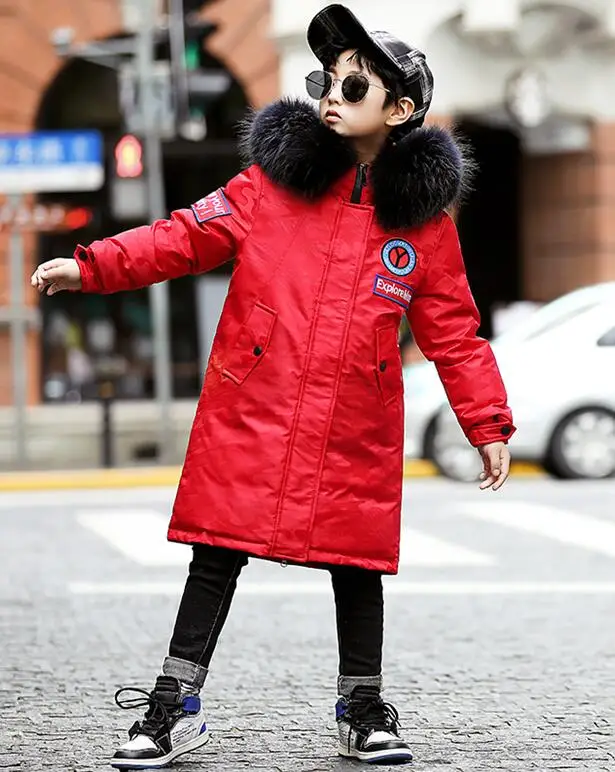 Winter Warm Boy Down Jackets Thickening Children Duck Down Parkas Coat Natural Fur Kids Teenager Down Outerwear-30degree - Цвет: Color as photo