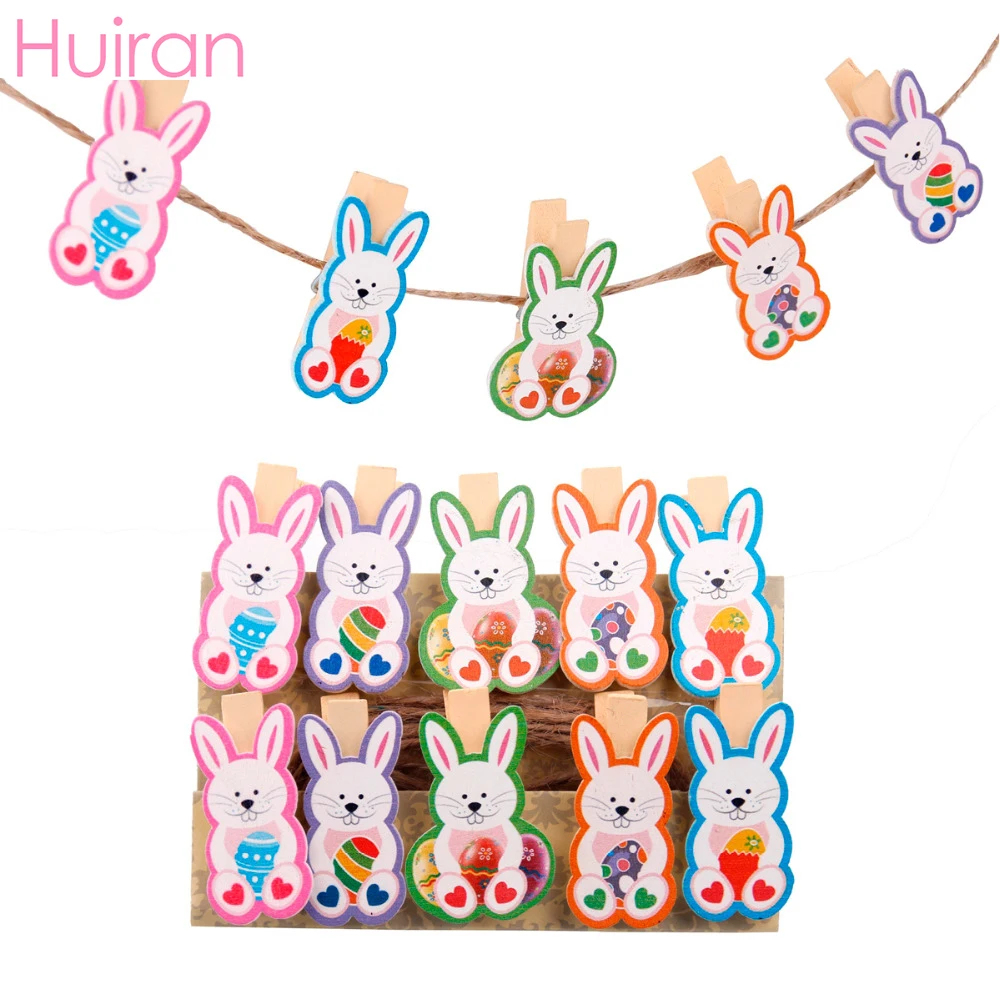 

10pcs Wooden Easter Bunny Pegs Lovely Rabbit Colored Note Memo Photo Paper Peg Clips Holder Craft Clips Happy Easter Decor