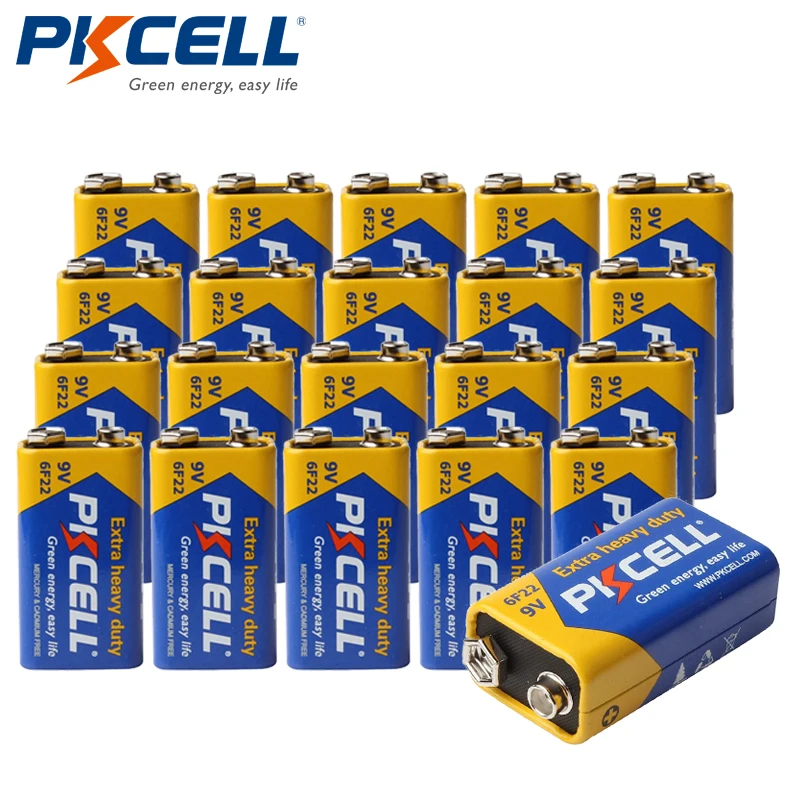 

20pcs PKCELL Super Heavy Duty 9V 6F22 Battery Single-use Carbon Zinc Battery for Smoke Alarm Toys DV Digital Camera