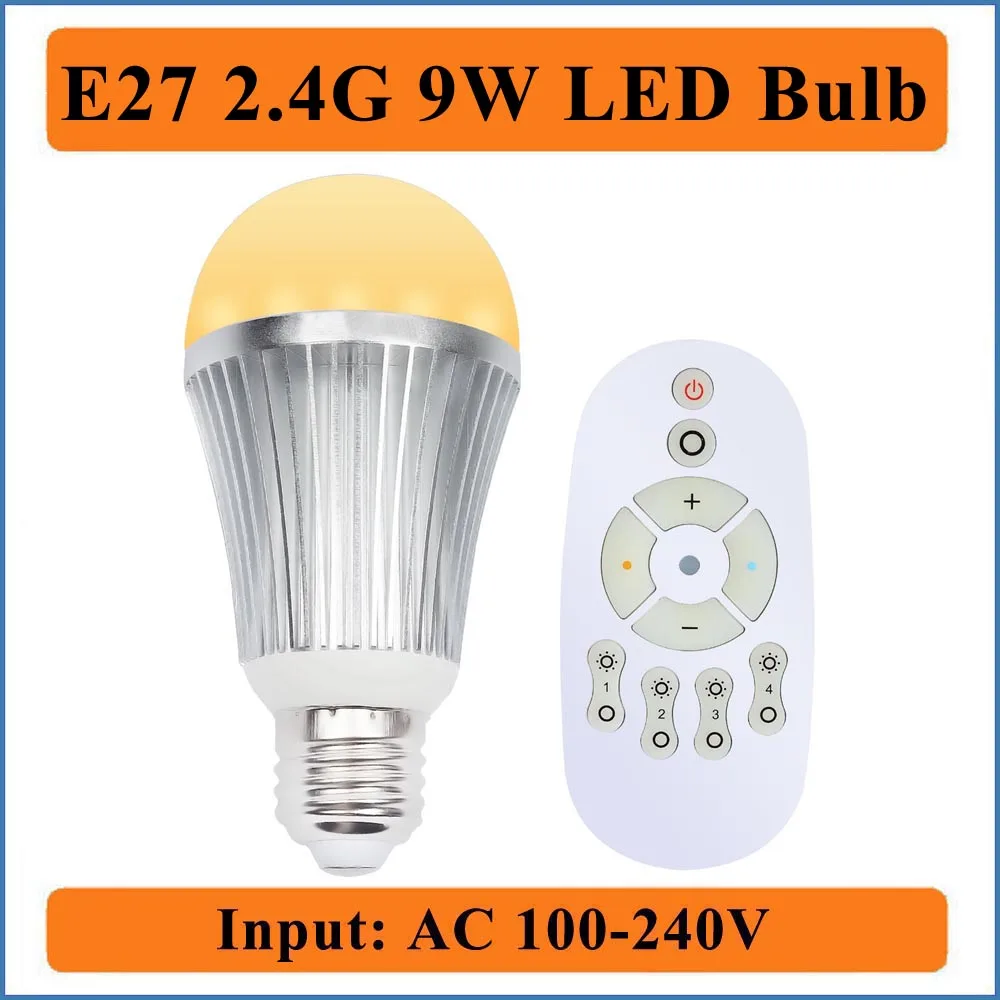 9W E27 Smart LED Lights Bulbs With 2.4GHz Wireless 4 Zone Remote