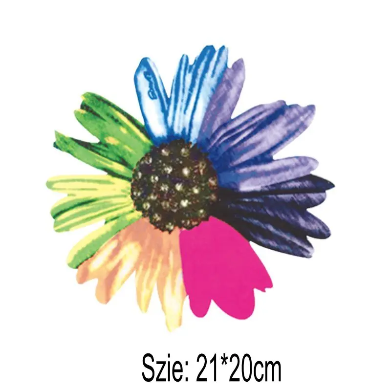 

21x20cm Colorful flower Iron On Stickers Washable Appliques A-level Patches Heat Transfer For DIY T-shirt Accessory Clothes