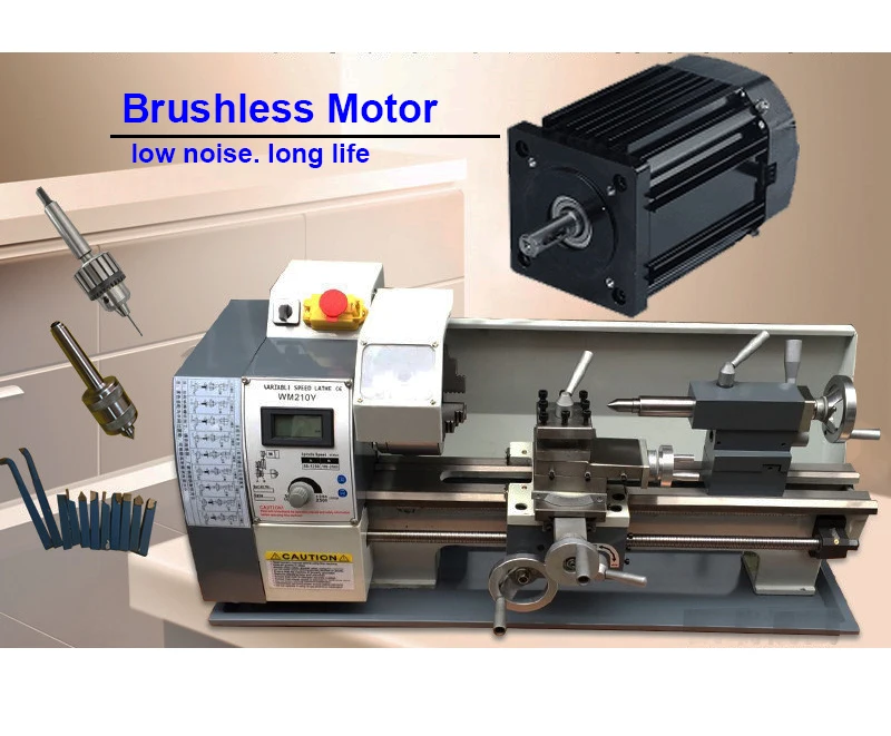 

850W Variable Speed Mini Lathe Machine 220V Brushless Motor Mini Metal Lathe for Metalworking