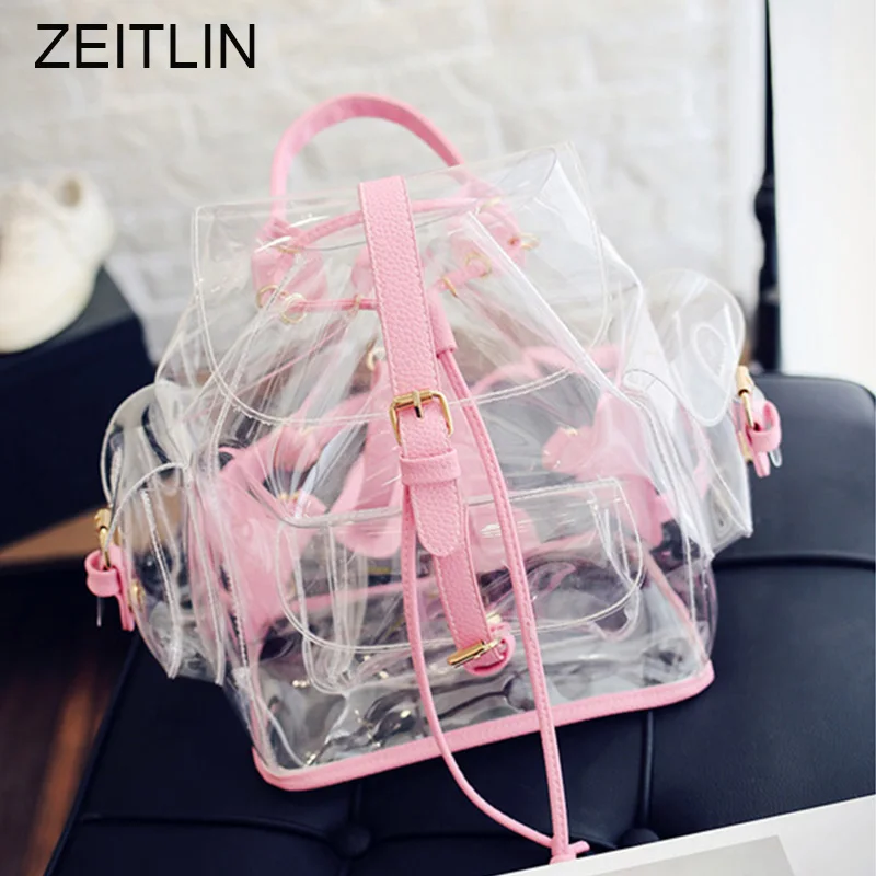 Women&#39;s PVC Backpack Plastic See Through Security Transparent Shoulder Bag Ladies Large Travel ...