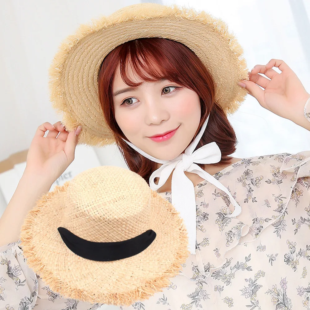

Women Raffia Fashion Straw Hat Practical Handmade Weave Travel Sun Hats Sunshade Foldable Outdoor Leisure Cap Gift Beach Hats #2