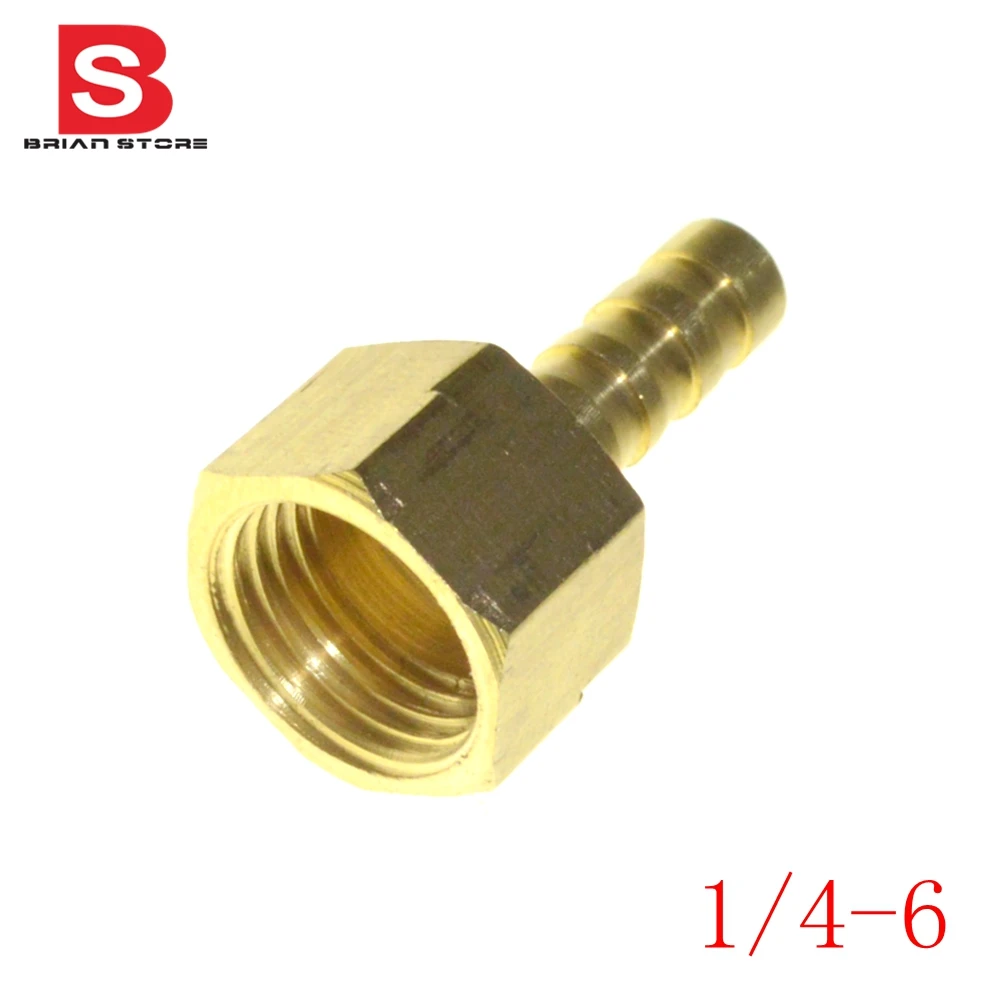 2 Pieces 6mm Hose Barb x 1/4" inch Female BSP Thread Dia 13.2mm Brass
